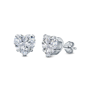 Heart Stud Earrings Simulated CZ 925 Sterling Silver (4mm-8mm)